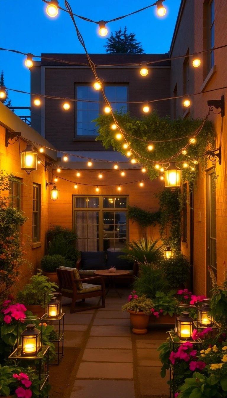 21 Gorgeous Small Courtyard Garden Decor Ideas You’ll Fall in Love With! - 15. Cozy Outdoor Lighting