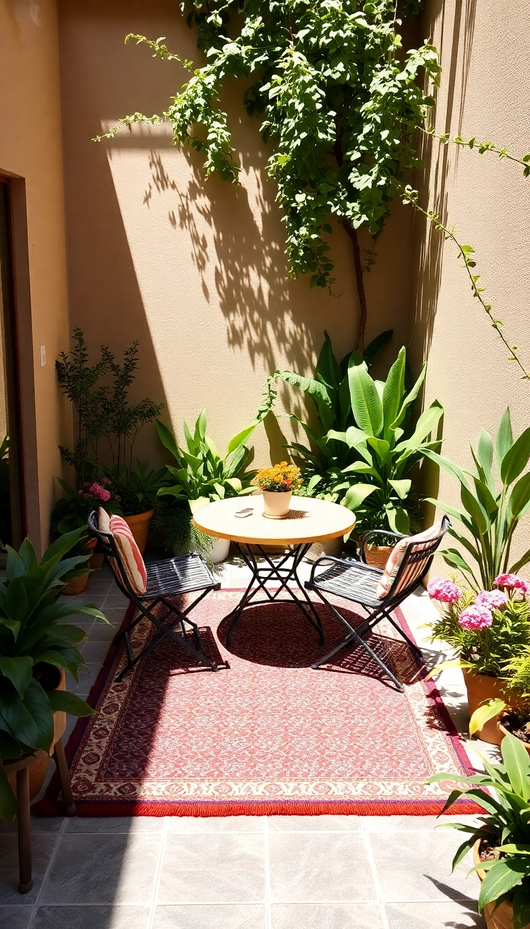 21 Gorgeous Small Courtyard Garden Decor Ideas You’ll Fall in Love With! - 10. Colorful Rugs