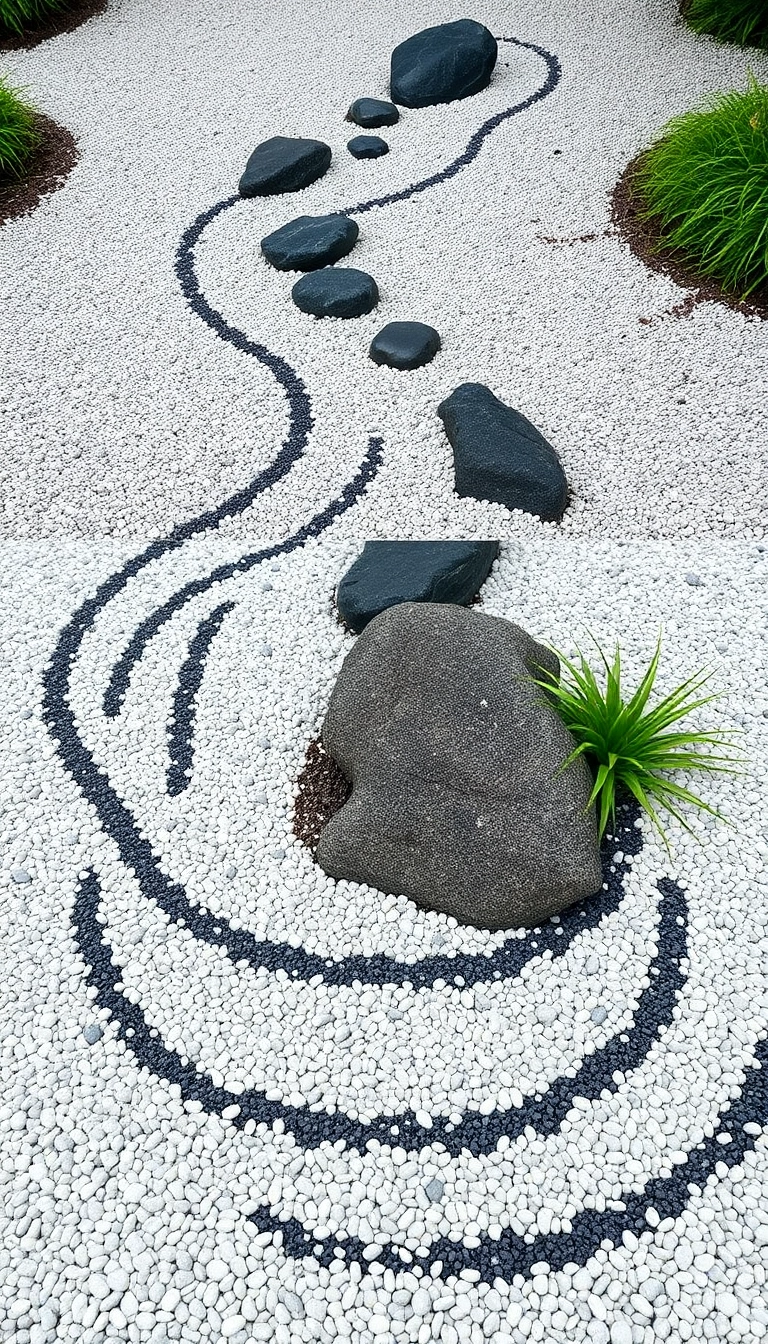 22 Stunning Zen Garden Designs Inspired by Traditional Japanese Aesthetics (You'll Be Amazed by #11!) - 17. Artistic Gravel Designs