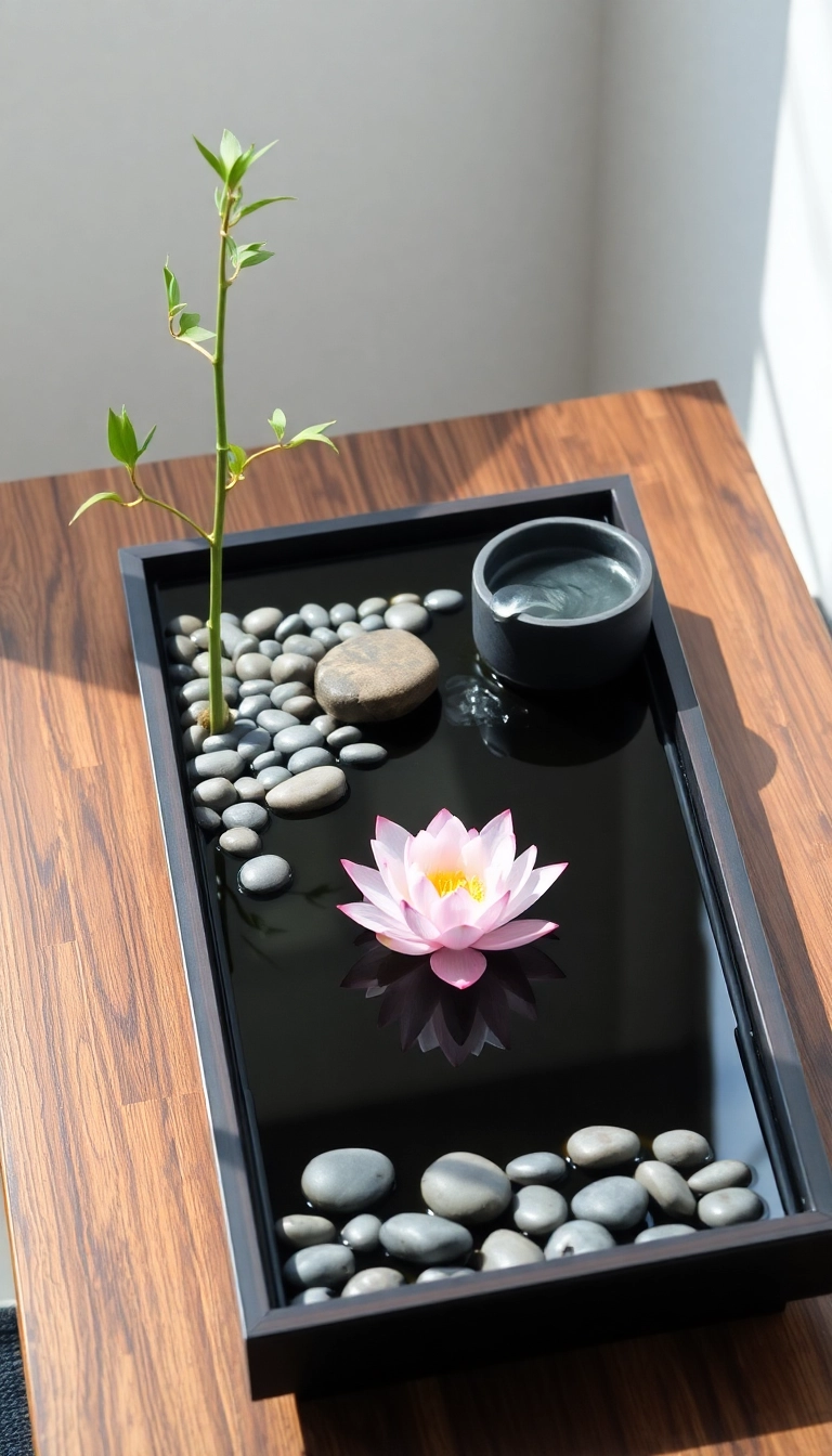 15 Aesthetic Indoor Water Garden Designs That Are Surprisingly Easy to Maintain! - 1. Minimalist Zen Water Garden