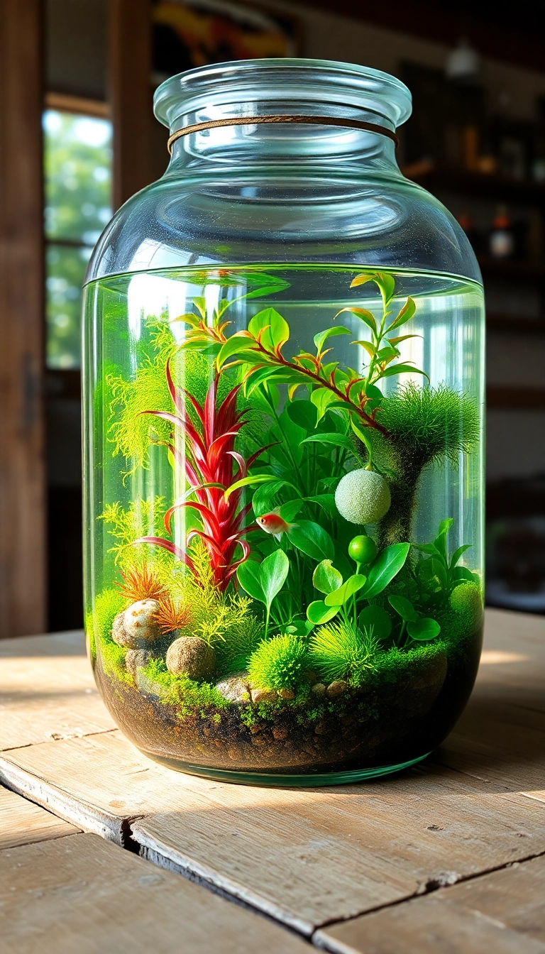 15 Aesthetic Indoor Water Garden Designs That Are Surprisingly Easy to Maintain! - 2. Tropical Oasis in a Jar