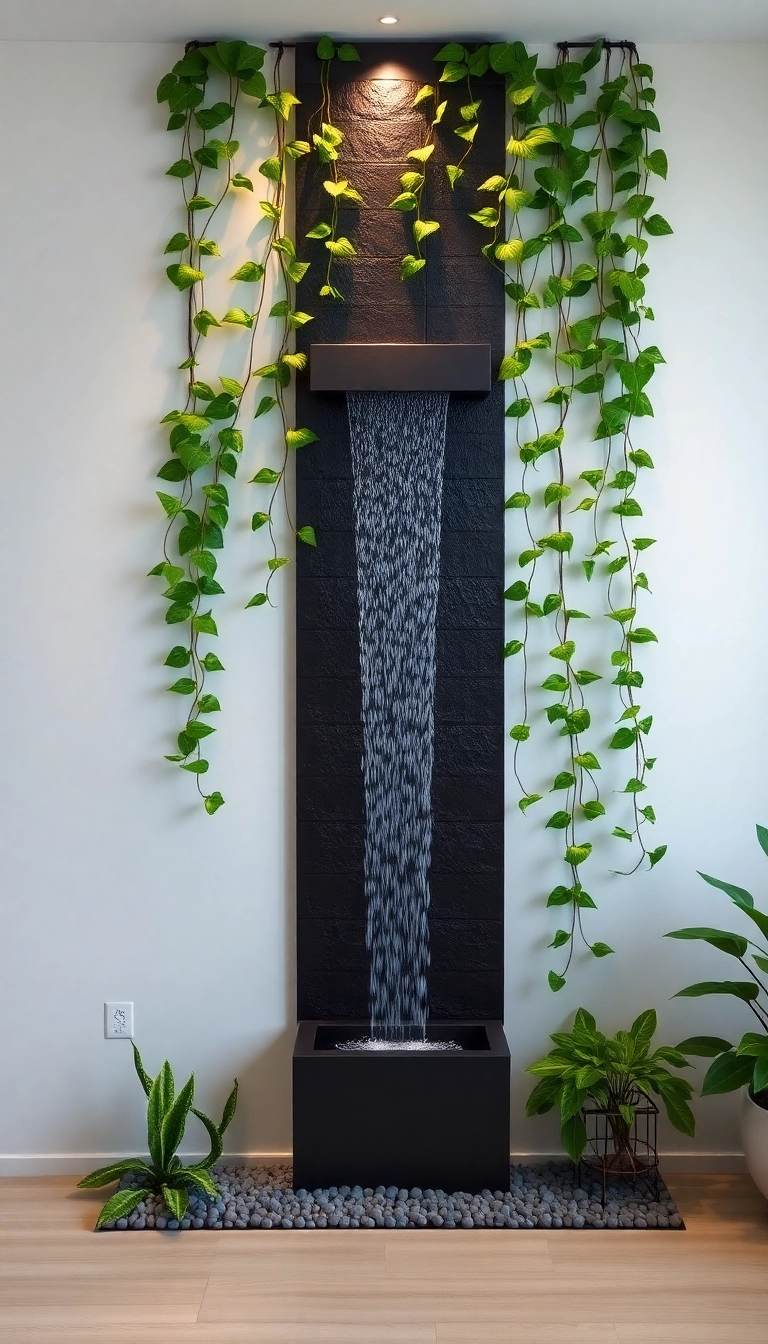 15 Aesthetic Indoor Water Garden Designs That Are Surprisingly Easy to Maintain! - 5. Vertical Water Wall