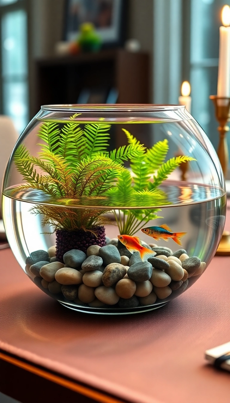 15 Aesthetic Indoor Water Garden Designs That Are Surprisingly Easy to Maintain! - 7. Fish Bowl Centerpiece