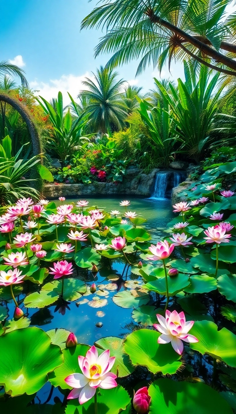 21 Gorgeous Water Garden Designs That Will Leave You in Awe (and Tips on Maintenance) - 2. Lush Tropical Paradise