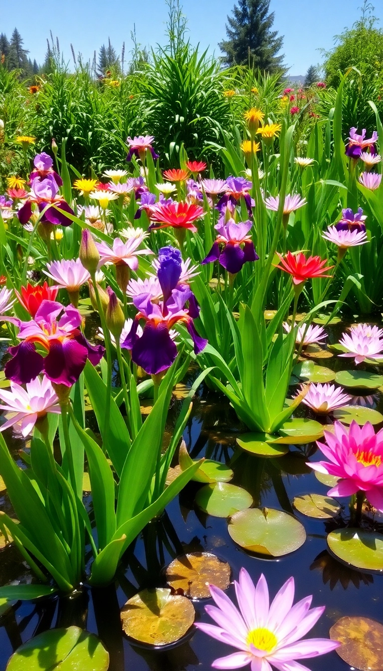 21 Gorgeous Water Garden Designs That Will Leave You in Awe (and Tips on Maintenance) - 14. Vibrant Seasonal Blooms