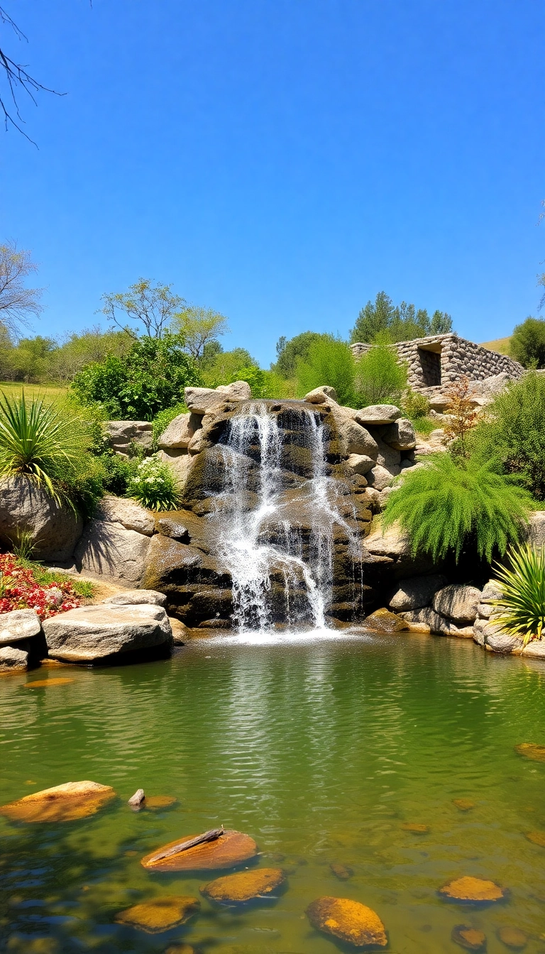 21 Gorgeous Water Garden Designs That Will Leave You in Awe (and Tips on Maintenance) - 17. Rustic Stone Waterfall