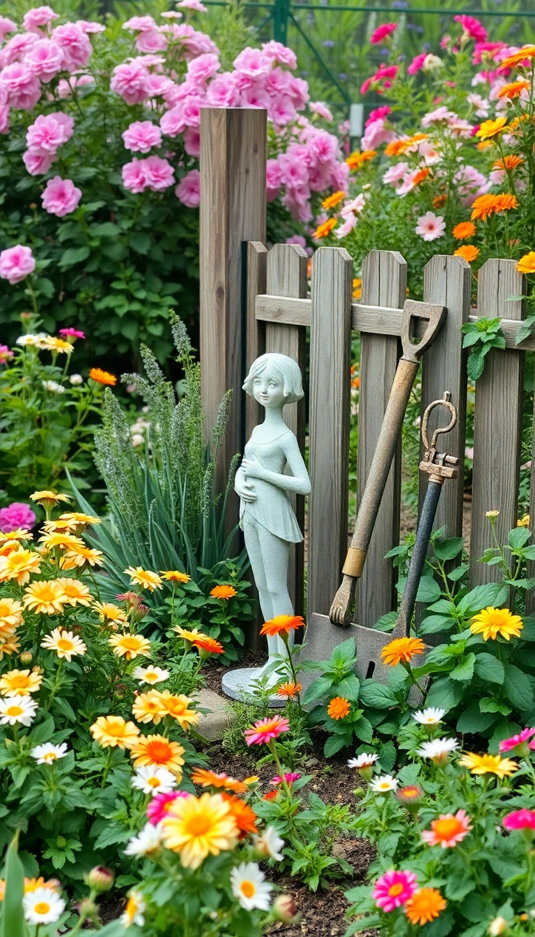 18 Stunning English Cottage Garden Designs You’ll Want to Copy Immediately! - 9. Charming Garden Art and Decor