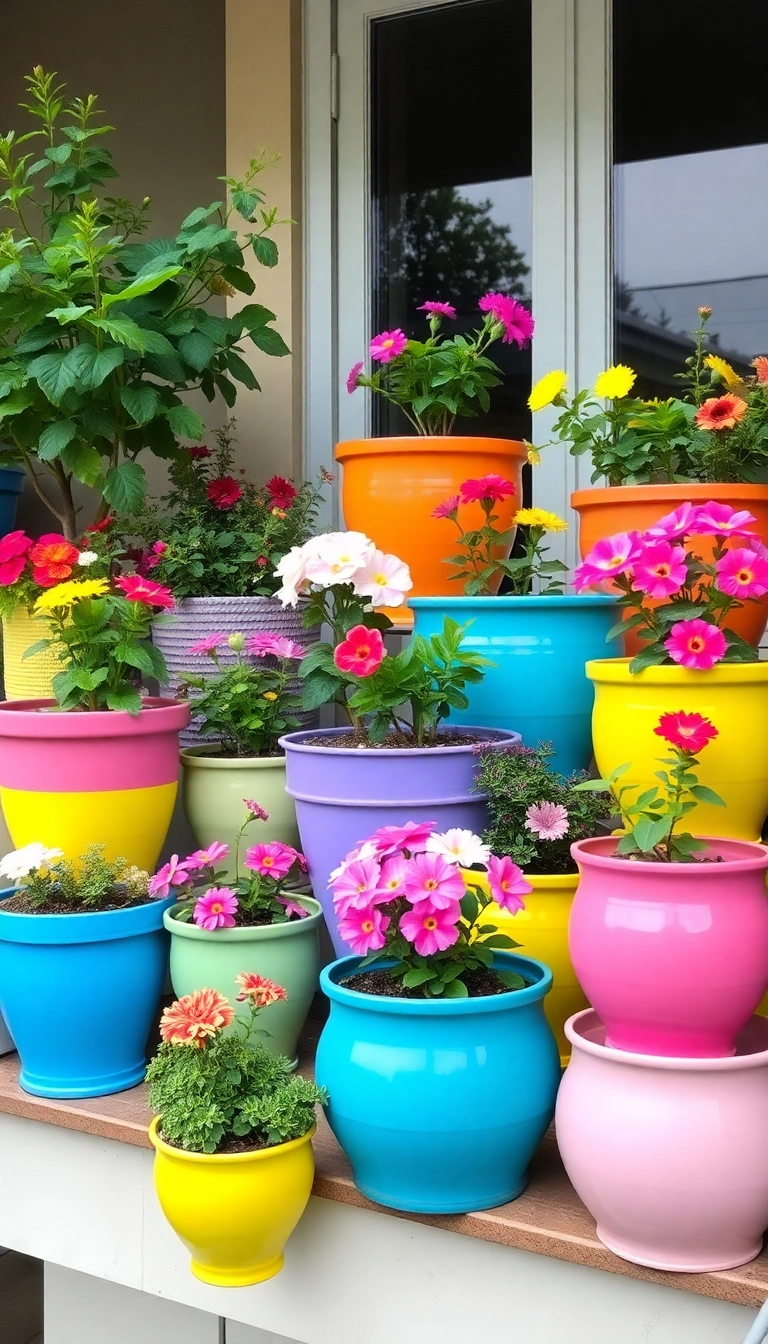 23 Balcony Garden Ideas That Will Transform Your Tiny Space into a Green Paradise! - 11. Colorful Pottery