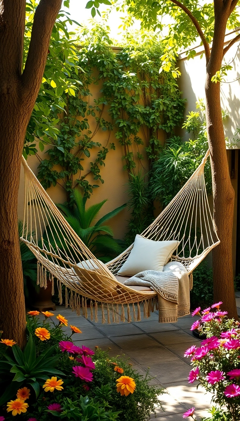 21 Gorgeous Small Courtyard Garden Decor Ideas You’ll Fall in Love With! - 19. Cozy Hammock