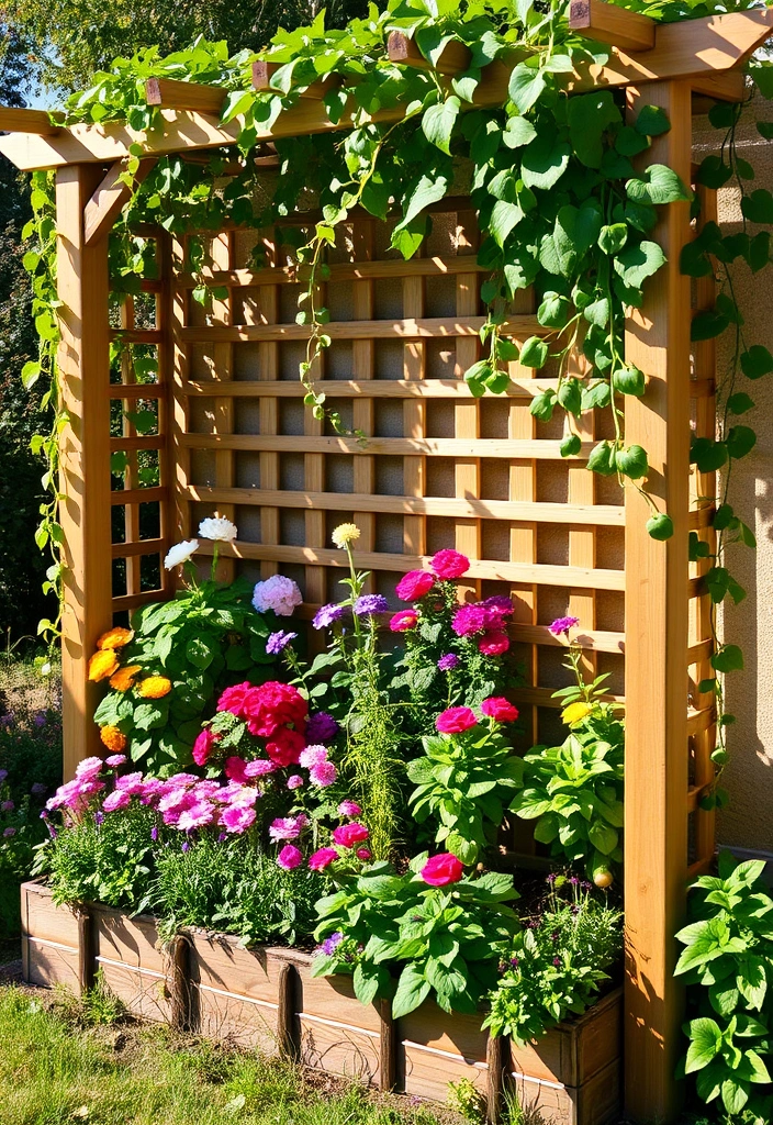 21 Garden Trellis Ideas That Will Transform Your Outdoor Space Forever! - 19. Trellis with a Built-in Garden Bed