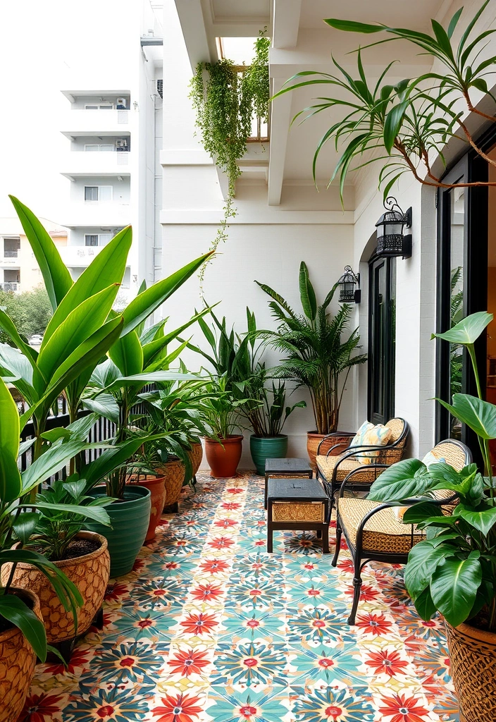 21 Small Balcony Garden Ideas That Will Transform Your Outdoor Space (You Won't Believe #10!) - 11. Colorful Patterned Tiles