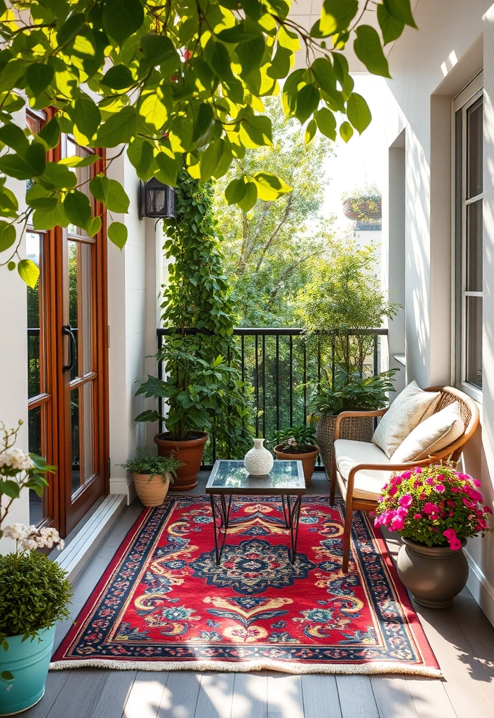 21 Small Balcony Garden Ideas That Will Transform Your Outdoor Space (You Won't Believe #10!) - 12. Outdoor Rugs for Comfort