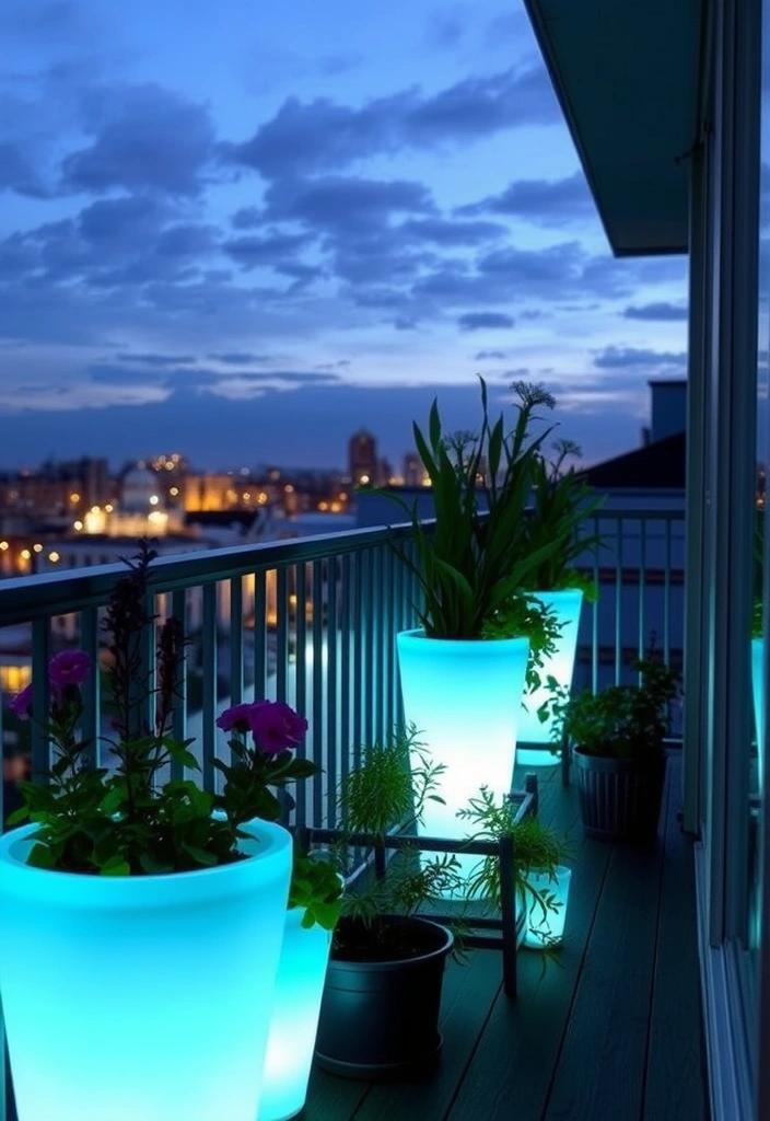 21 Small Balcony Garden Ideas That Will Transform Your Outdoor Space (You Won't Believe #10!) - 16. Glow-in-the-Dark Planters