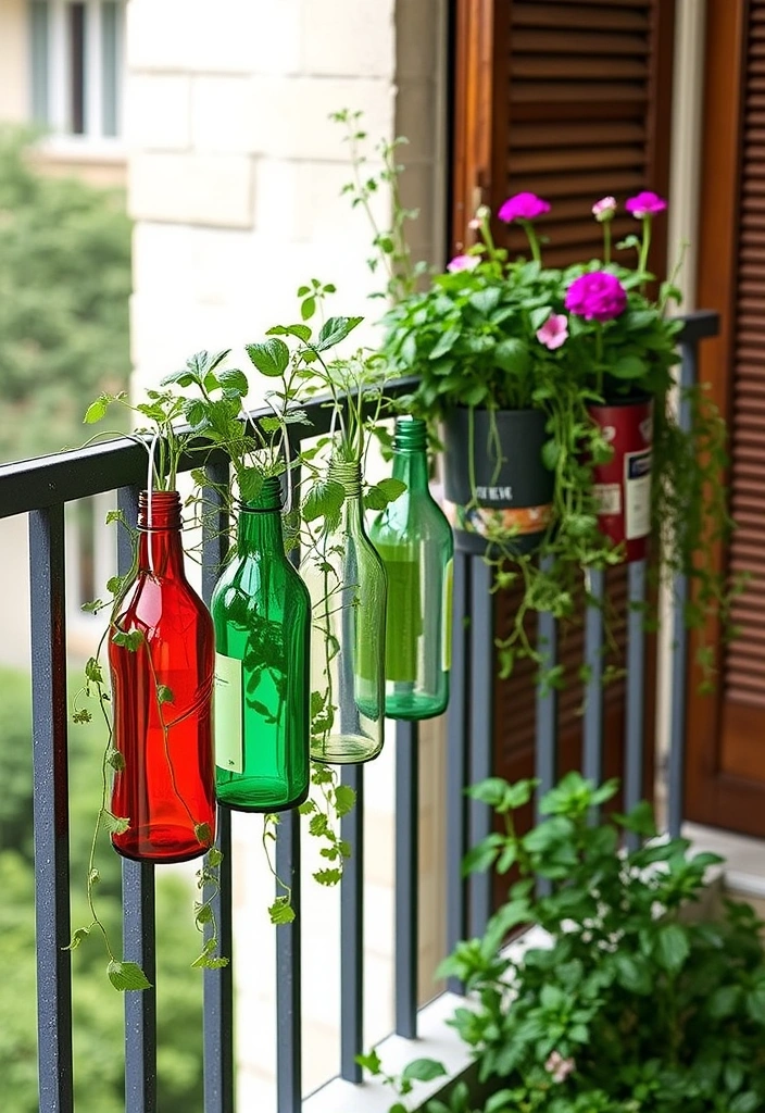 21 Small Balcony Garden Ideas That Will Transform Your Outdoor Space (You Won't Believe #10!) - 15. Recycled Bottle Planters